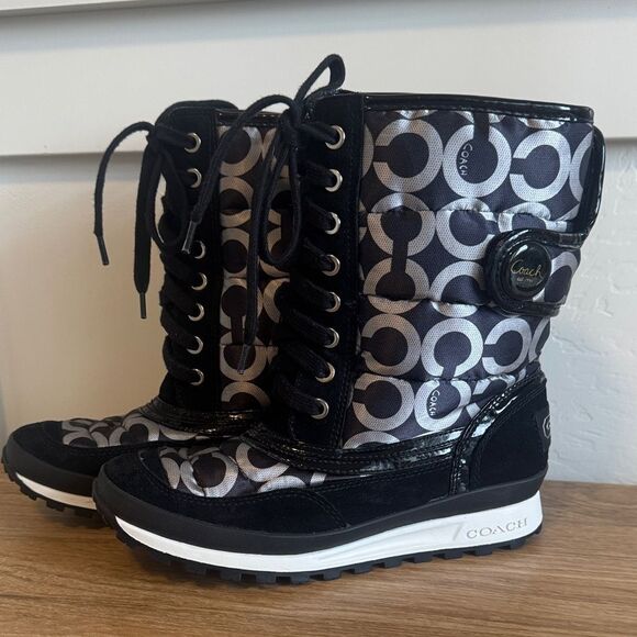 Coach Shoes - Coach DOREAN Monogram Women’s Black and Gray Nylon Suede Winter Boots Size 6.5